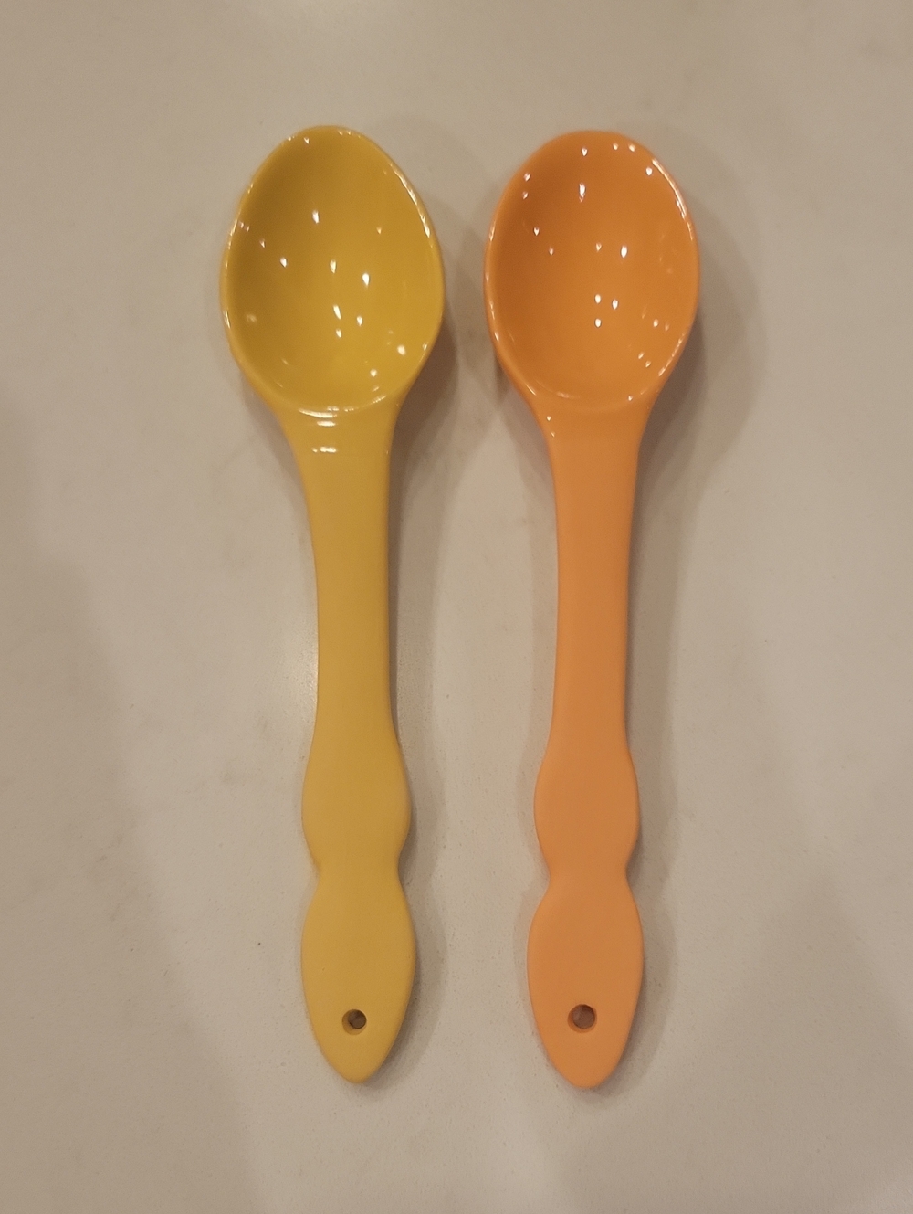 Anthropologie Yellow and Orange Ceramic Serving Spoons, Set of 2
